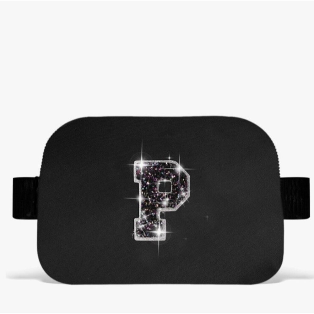 Fanny Pack Or Crossbody Bag Has Initial “ P “ With Lots Of Sparkle On Black